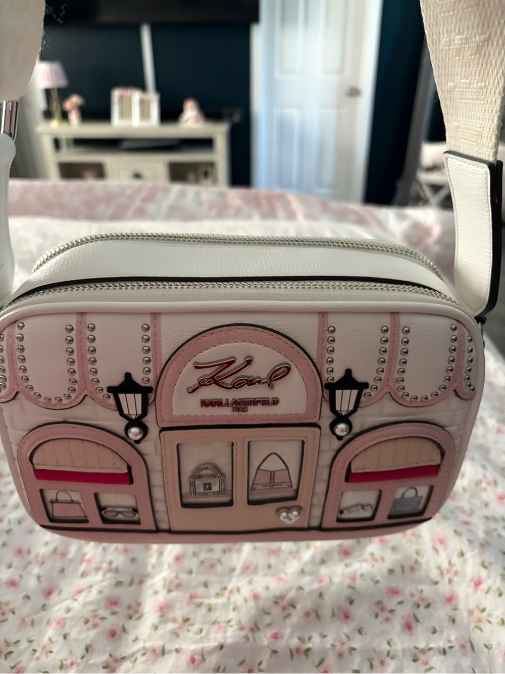 Karl Lagerfeld Pink and White Crossbody Bag